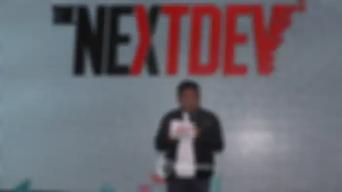 Dirut Telkomsel, Ririek Adriansyah memberikan sambutan dalam ajang Showcase The NextDev