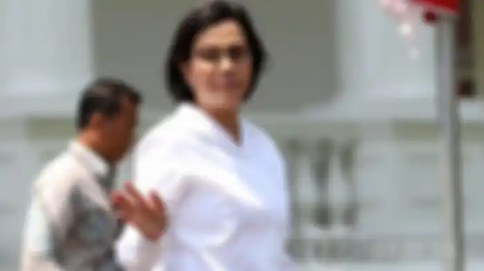 Sri Mulyani meninggalkan Kompleks Istana Kepresidenan, Jakarta, Selasa (22/10/2019).