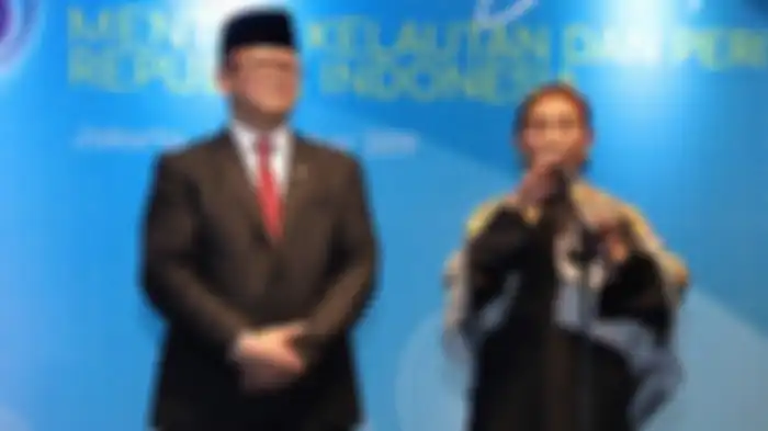 Menteri Kelautan dan Perikanan Edhy Prabowo saat sertijab dengan Susi Pudjiastuti di Kementerian KP, Jakarta, Rabu (23/10/2019).