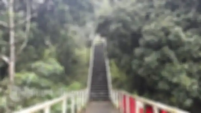 Penampakan tangga vila Petilasan Soekarno di Riung Gunung, Puncak, Kabupaten Bogor