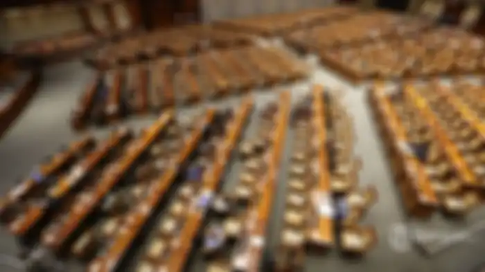 Suasana pembahasan tingkat II RUU Cipta Kerja pada Rapat Paripurna di Kompleks Parlemen, Senayan, Jakarta, Senin (5/10/2020). Dalam rapat paripurna tersebut Rancangan Undang-Undang Cipta Kerja disahkan menjadi Undang-Undang. 