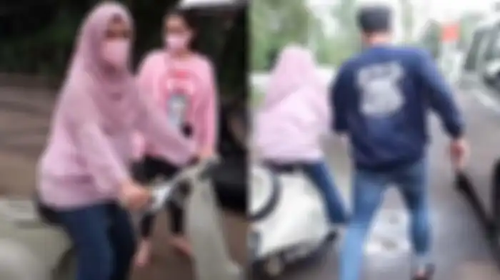 Mama Amy nyaris nabrak saat mencoba naik vespa