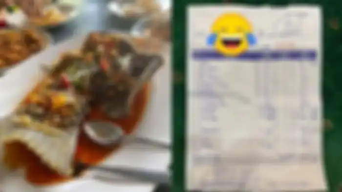 Ikan sea bass yang dipesan Faris dan kawan-kawannya berikut nota pembelian makanannya di restoran