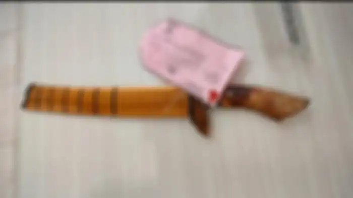 Golok yang digunakan Rizky Novyandi Achmad untuk membacok anak dan istrinya di Klaster Pondok Jatijajar RT 3 RW 8 Kelurahan Jatijajar, Tapos, Depok pada Selasa (1/11/2022).