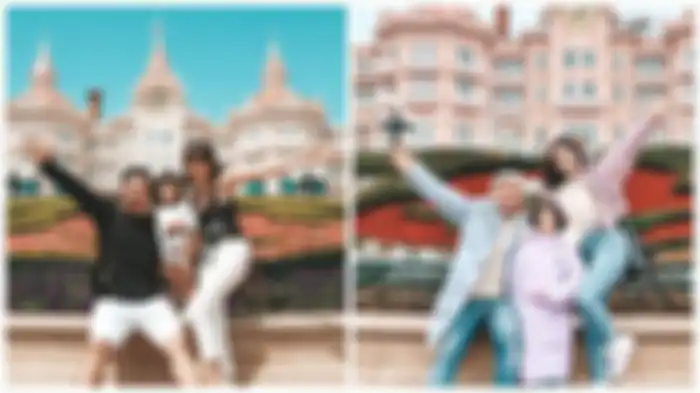 Potret Gading Marten bersama Gisella Anastasia dan Gempita dulu dan sekarang saat berada di Disneyland Paris.  