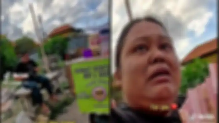 Kolase foto wanita penjual donat mendapat rejeki nomplok usai menolong seorang bule dengan memberi donat gratis. 