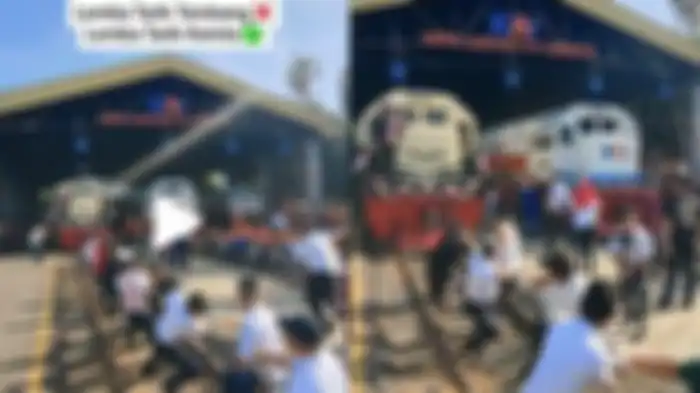 Sebuah video yang memperlihatkan karyawan PT KAI menggelar lomba tarik kereta dalam rangka memperingati HUT Ke-78 RI, menjadi viral di media sosial, Kamis (17/8/2023).
