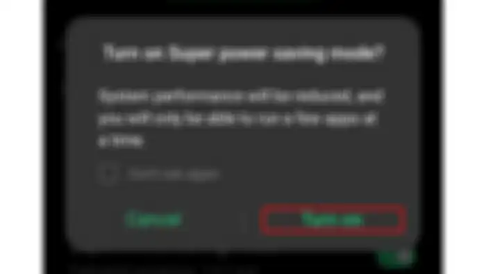 Notifikasi pop-up masuk ke super pwer saving mode