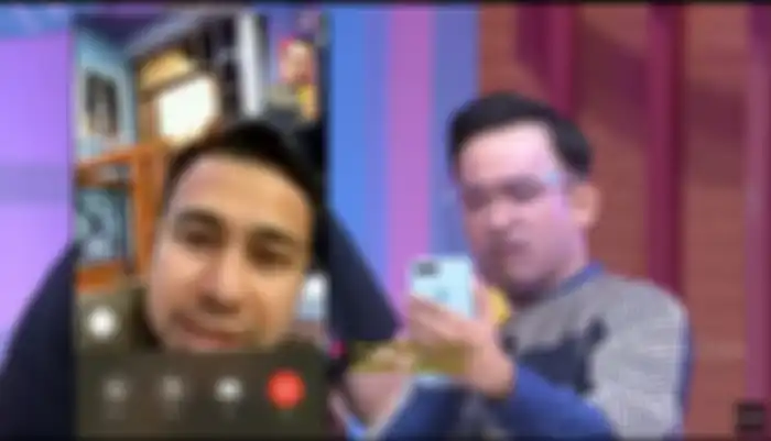 Raffi Ahmad saat video call dengan Ruben Onsu dan Dorce di acara Brownis