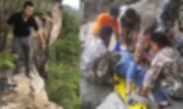 Kolase proses evakuasi Vuong di tempat kejadian perkara