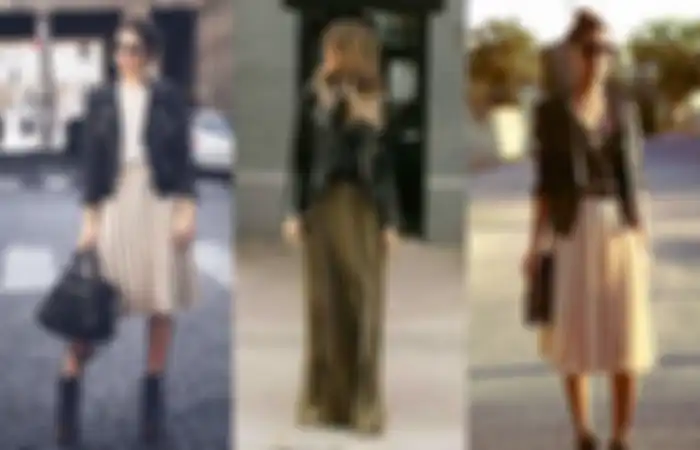 Rok plisket dan jaket kulit