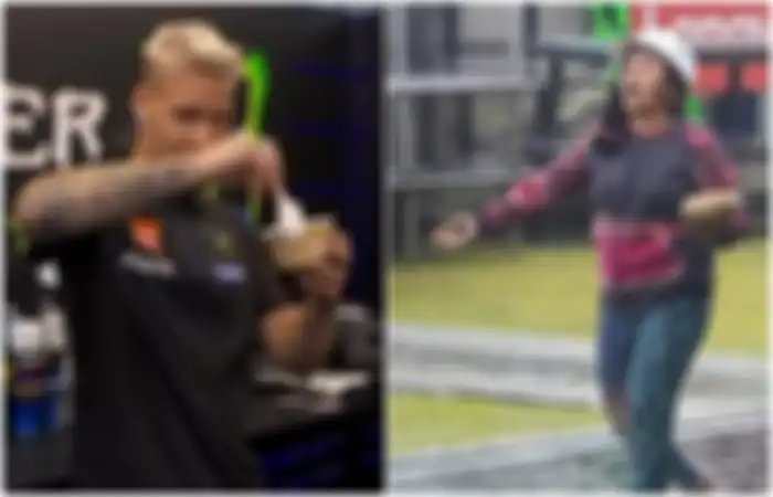 Aksi Mbak Rara si pawang hujan bikin Fabio Quartararo menirukan aksinya di MotoGP Mandalika 2022.