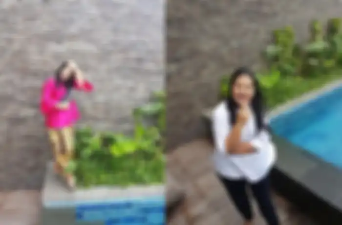 Kahiyang Ayu berpose di pinggir kolam renang