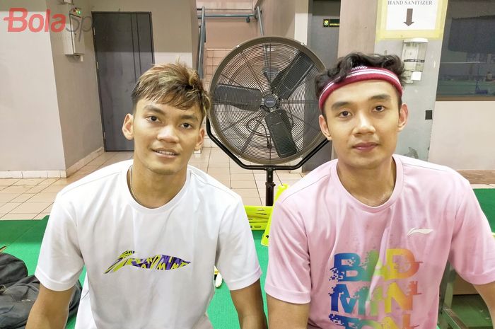 Pasangan Ganda Putra Bulutangkis Indonesia, Bagas Maulana dan Muhammad Shohibul Fikri, yang ditemui di sela-sela latihan, di kawasan Cipayung, Jakarta Timur, Selasa (07/03/2023)