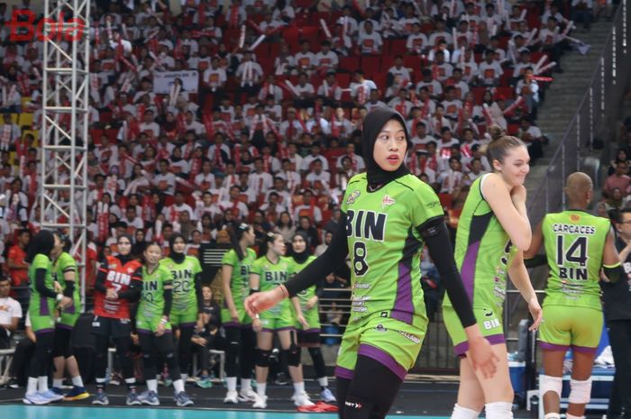 Pemain Jakarta BIN, Megawati Hangestri Pertiwi saat menghadapi Jakarta Popsivo Polwan pada putaran II Final Four Proliga 2024