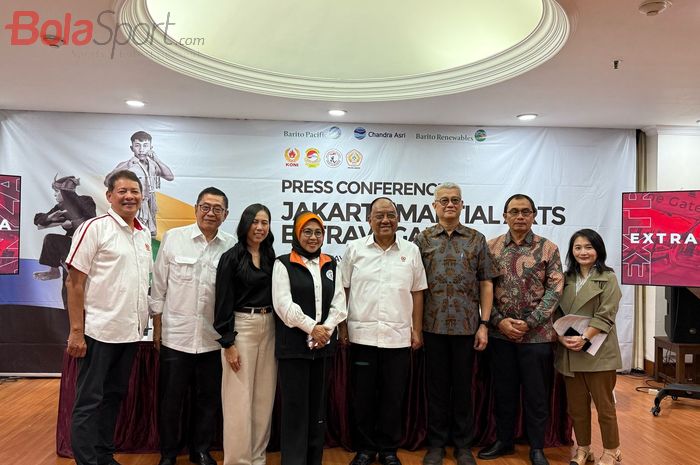 Konferensi pers Jakarta Martial Arts Extravaganza yang diselenggarakan di Kantor KONI Pusat, Senayan, Jakarta, Senin (28/4/2025).