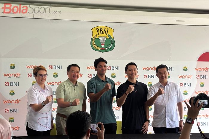 Konferensi pers pengembangan atlet PBSI, yang diselenggarakan di Pelatnas PBSI, Cipayung, Jakarta Timur, Kamis (15/5/2025).