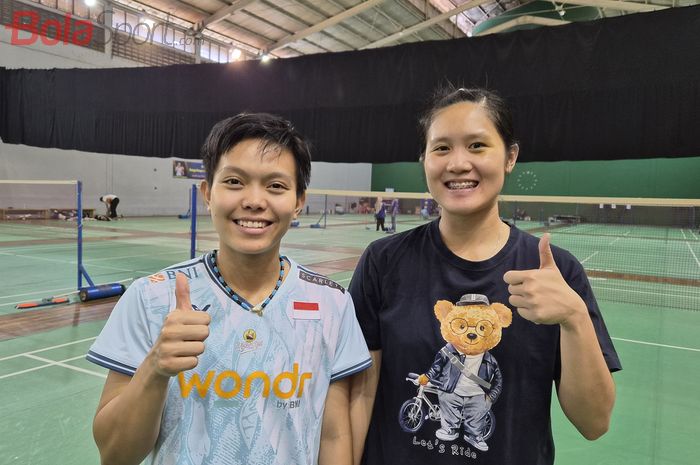 Atlet ganda putri bulu tangkis Indonesia, Siti Fadia Silva Ramadhanti dan Lanny  Tria Mayasari saat ditemui di Pelatnas PBSI, Cipayung, Jakarta Timur, Rabu (6/8/2025).