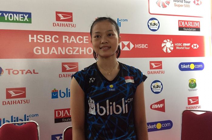 Pebulu tangkis tunggal putri Indonesia, Fitriani, hadir di konferensi pers usai bertanding di Indonesia Masters 2019, Rabu (23/1/209) di Istora Senayan, Jakarta.