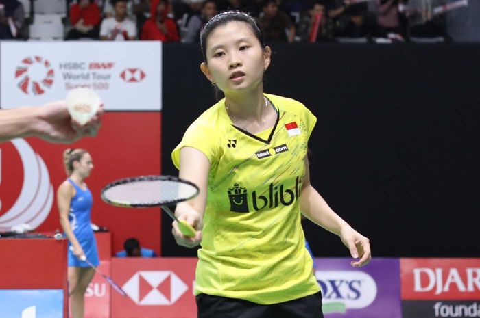 Pebulu tangkis spesialis ganda Indonesia, Debby Susanto, pada babak pertama Indonesia Masters 2019 di Istora Senayan, Jakarta,  Selasa (22/1/2019).