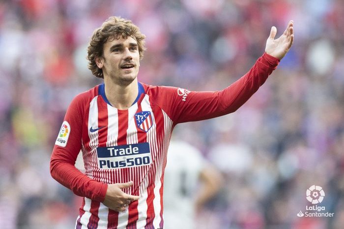 Striker Atletico Madrid, Antoine Griezmann saat berselebrasi usai mencetak gol ke gawang Getafe pada pekan ke-21 Liga Spanyol, Sabtu (26/1/2019)