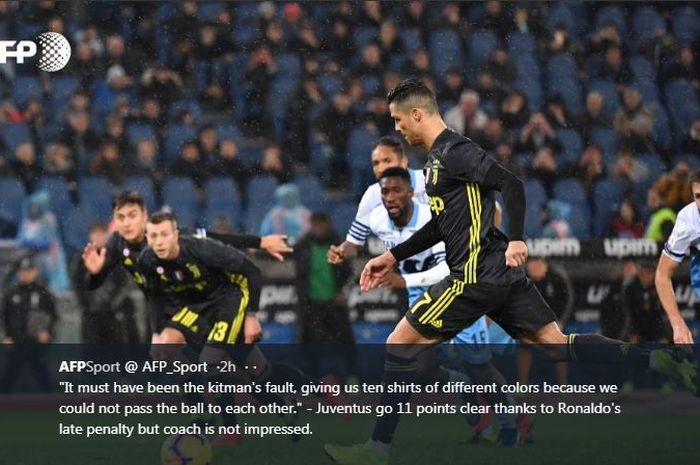 Cristiano Ronaldo mencetak gol kemenangan Juventus ke gawang Lazio melalui tendangan penalti.