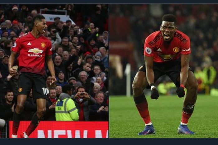 Dua pemain Manchester United, Marcus Rashford dan Paul Pogba.