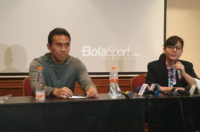 Presentasi Bima Sakti sebagai pelatih timnas U-16 Indonesia di Hotel Sultan, Jakarta, Rabu (30/1/2019).