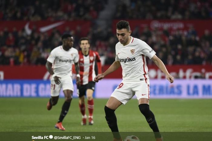 Penyerang Sevilla, Munir El Haddadi, beraksi dalam laga Copa del Rey melawan Athletic Bilbao, 16 Januari 2019 di Stadion Ramon Sanchez Pizjuan, Sevilla.