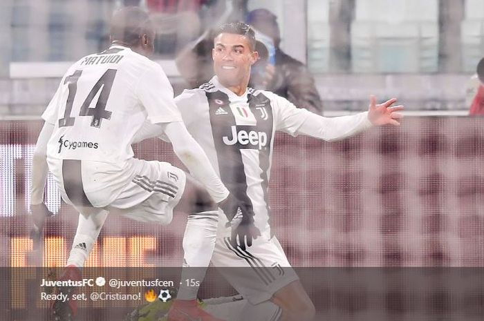 Penyerang Juventus, Cristiano Ronaldo, merayakan gol dalam laga pekan ke-22 Liga Italia melawan Parma di Stadion Allianz Turin, 2 Februari 2019.