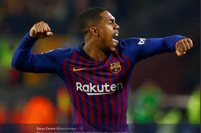 Penyerang Barcelona, Malcom, merayakan gol yang dicetak ke gawang Real Madrid dalam laga leg pertama semifinal Copa del Rey di Stadion Camp Nou, Rabu (6/2/2019).