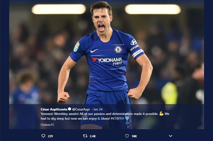 Bek Chelsea, Cesar Azpilicueta memberikan pernyataan maafnya kepada para pendukung atas kekalahan memalukan 6-0 dari Man City.