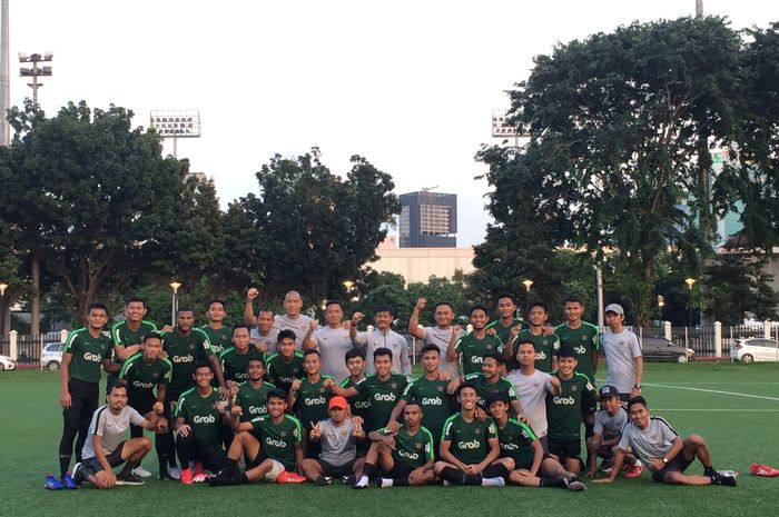 Timnas U-22 Indonesia berlatih di Lapangan ABC, Senayan, Jakarta Pusat, Kamis (14/2/2019)