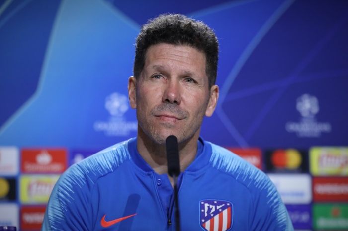 Pelatih Atletico Madrid, Diego Simeone, saat konferensi pers menjelang 16 besar Liga Champions