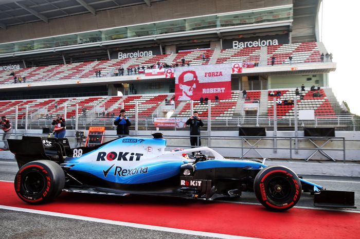 Mobil Williams FW 42 mengaspal di sesi tes pramusim dai Barcelona (20/02/2019)