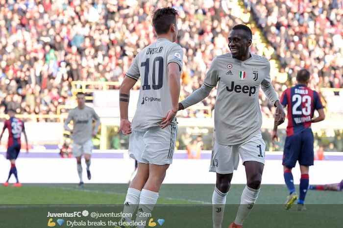 Pemain Juventus, Paulo Dybala (#10), merayakan gol yang dicetaknya ke gawang Bologna dalam pertandingan pekan ke-25 Liga Italia 2018-2019 di Stadion Renato Dall'Ara, 24 Februari 2019.