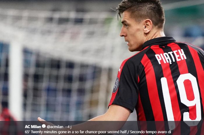 Penyerang AC Milan, Krzysztof Piatek, saat tampil dalam laga kontra Lazio dalam babak semifinal Coppa Italia di Stadion Olimpico, 26 Februari 2019.