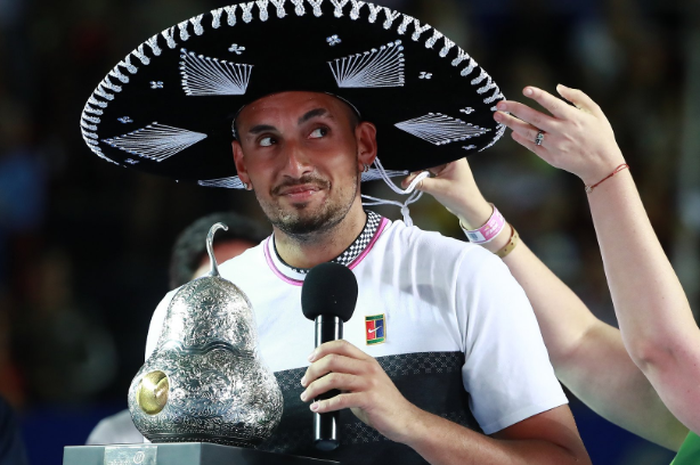 Petenis tunggal putra asal Australia, Nick Kyrgios, saat menjuarai Mexican Open 2019, di Acapulco (3/3/2019).
