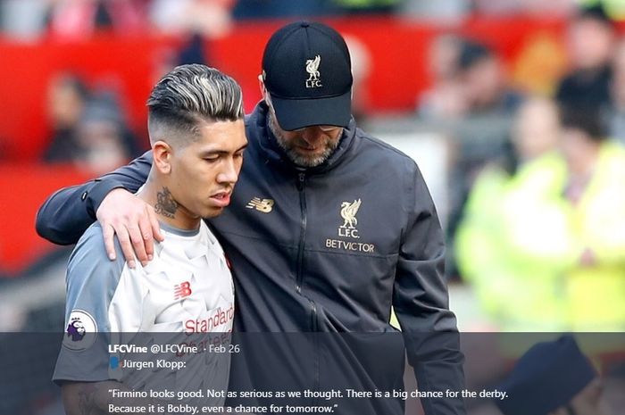 Roberto Firmino dan Juergen Klopp saat melawan Manchester United di Old Trafford.