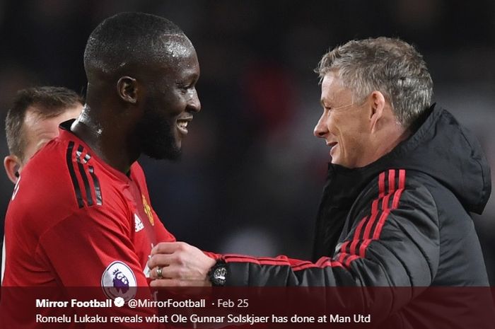 Romelu Lukaku dan Ole Gunnar Solskjaer saling meryakan kemenangan