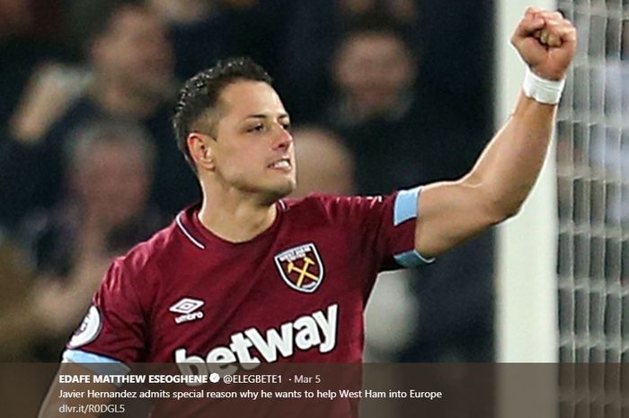 Mantan striker Manchester United yang kini bermain untuk West Ham United, Javier Hernandez