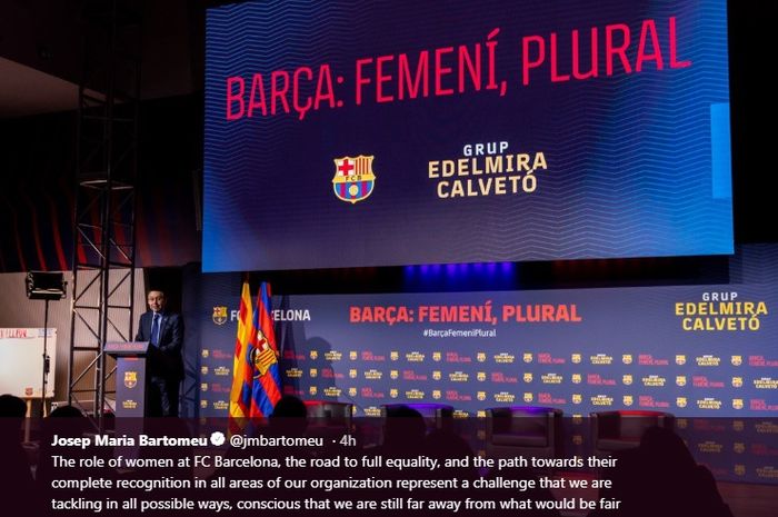 Presiden Barcelona, Josep Maria Bartomeu berbicara kesetaraan gender pada HarI Perempuan Internasional