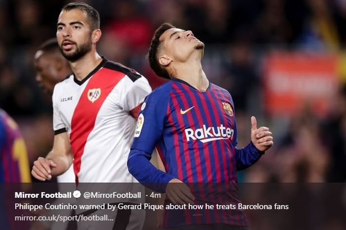 Philippe Coutinho saat melawan Rayo Vallecano di Camp Nou, Minggu (10/3/2019) dini hari