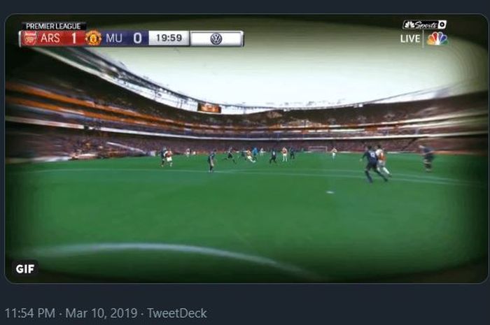 Teknologi TrueView dari Intel yang melakoni debutnya di Liga Inggris pada laga Arsenal vs Manchester United, Minggu (11/3/2019)