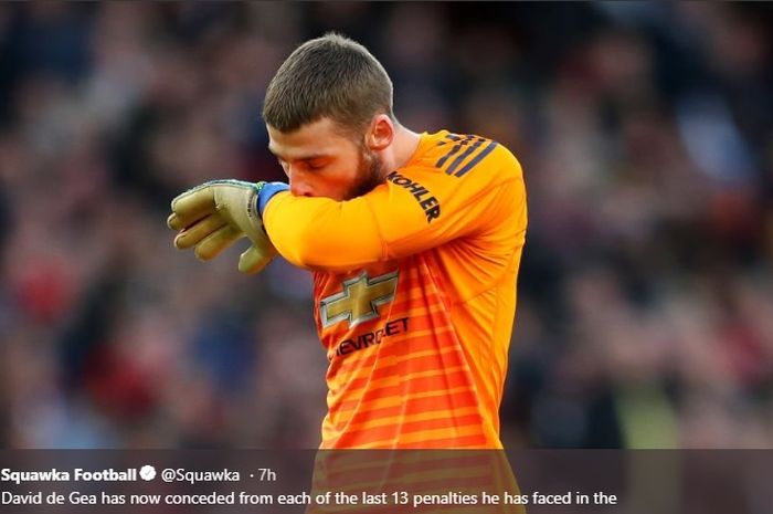 Kiper Manchester United, David De Gea, mati langkah ketika gawangnya dibobol oleh Granit Xhaka