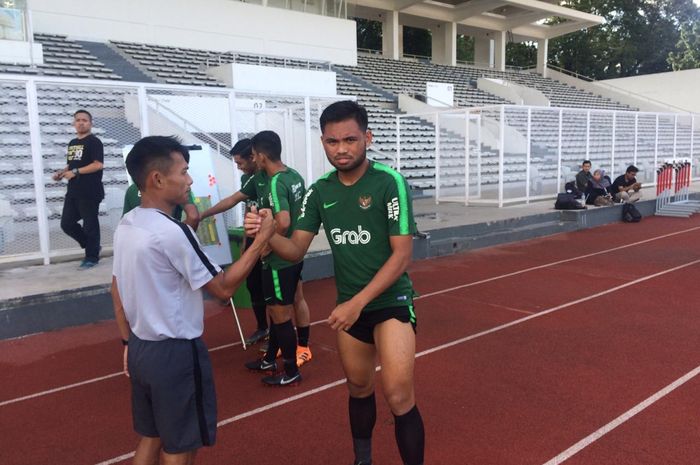 Pemain Pahang FA, Saddil Ramdani yang akhirnya gabung latihan timnas U-23 Indonesia di Stadion Madya, Senayan, Jakarta, Senin (11/3/2019). 