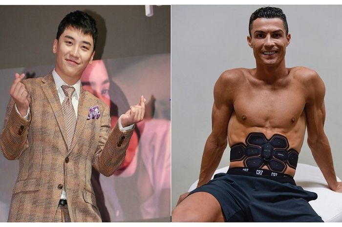 Seungri dan Cristiano Ronaldo saat memakai Sixpad, yang diperlihatkan melalui akun Instagram-nya tanggal 8 Februari 2019 hasil kerja sama berbayar dengan Sixpad_Europe.