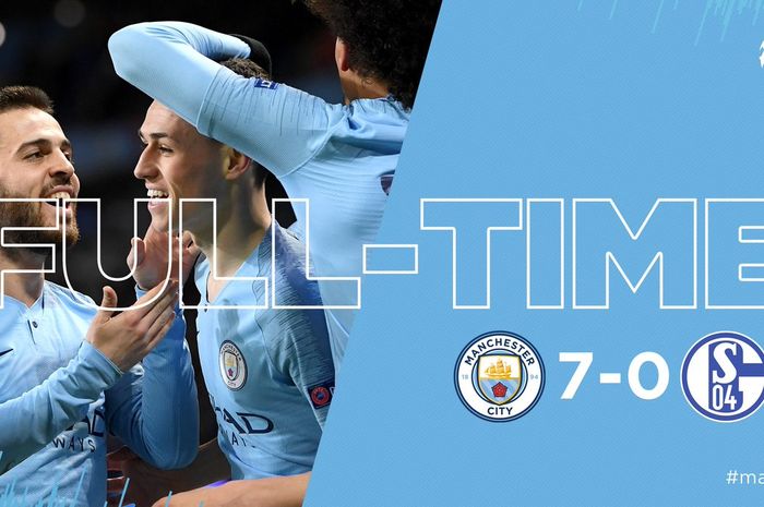 Manchester City menang 7-0 atas Schalke 04 dalam leg kedua babak 16 besar Liga Champions di Stadion Etihad, 12 Maret 2019.