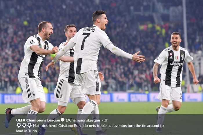 Cristiano Ronaldo melakukan selebrasi usai mencetak gol