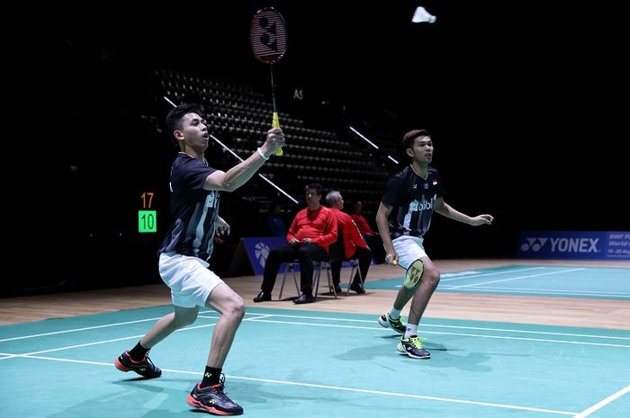 Pasangan ganda putra Indonesia, Fajar Alfian/Muhammad Rian Ardianto, tampil pada babak kedua Swiss Open 2019 di St Jakobshalle, Kamis (14/3/2019).